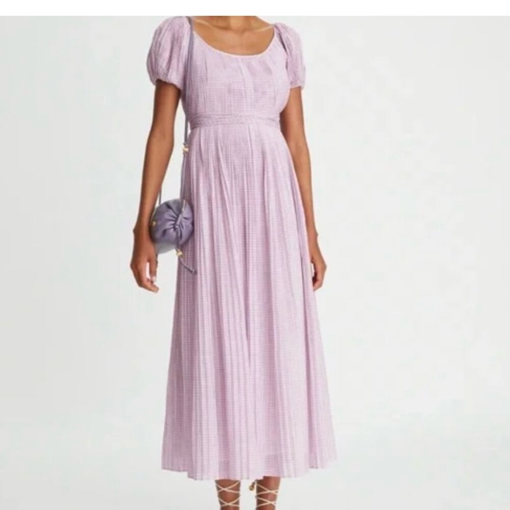 Tory Burch Lilac Gingham Midi Dress